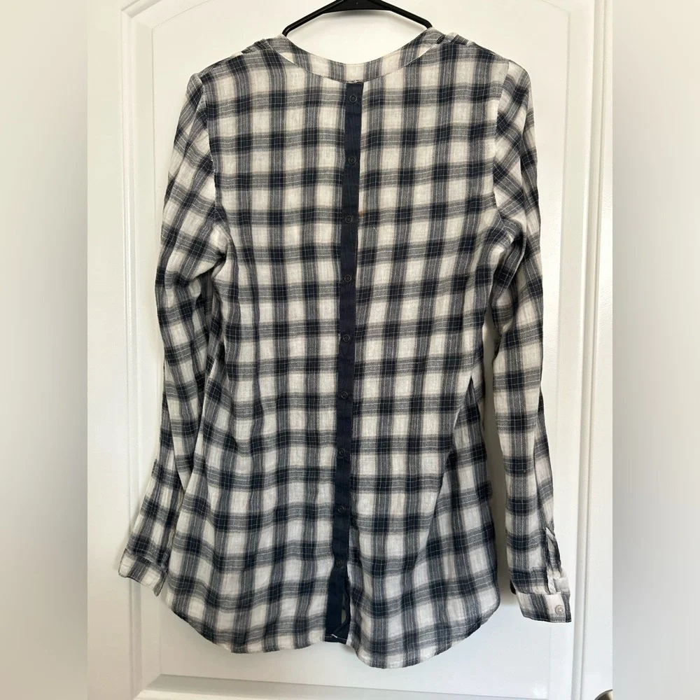 Free People Plaid Babydoll Button-Up Long Sleeve Shirt Size L boho cottagecore - Picture 3 of 11